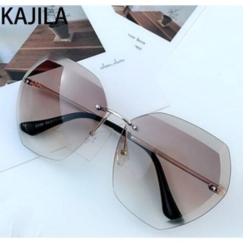 Ladies Rimless Oversized Sunglasses Women Square Metal Frame Shades Sun Glasses For Women Vintage Brand Designer zonnebril dames