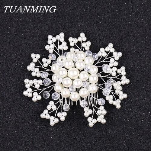 Bride Pearl Hair Combs Handmade Accessories For Women White/Red Pearl For Wedding Bride Hair Jewelry Decoration For Hair