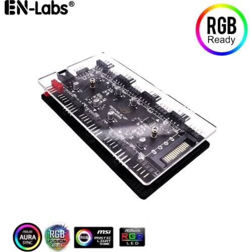 PWM & RGB LED Controller PC Fan Hub 8 Ports 12V 4pin/3 Pin Cooling & 5V 3Pin AURA Splitter Adater PMMA Case & Magnetic Standoff