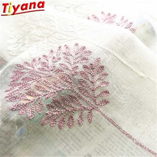 Pink Purple Thread Tree Embroidered Curtain Tulle for Living Room Rural Window Drpes for Balcony Kitchen X-HM278#30