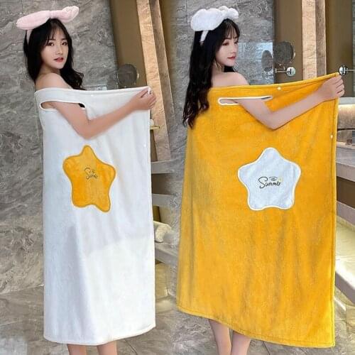 Thickened Household Wearable Bathrobes Women Microfiber Soft And Skin-Friendly Absorbent Shower Towels with Pocket Bathroom Wash