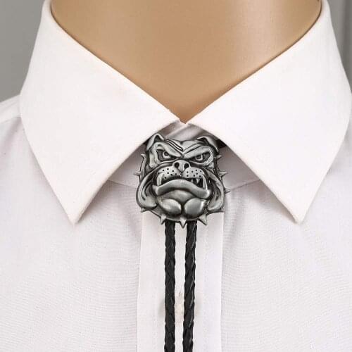Vintage Dog head bolo tie for man Indian cowboy western cowgirl leather rope zinc alloy necktie
