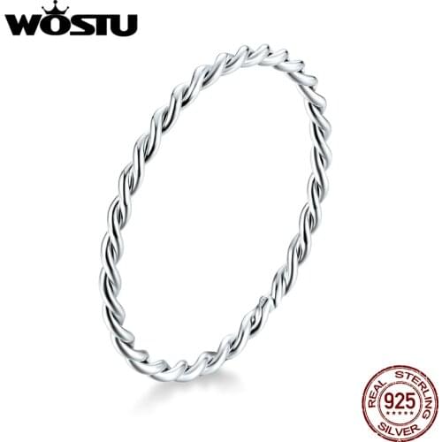 WOSTU Genuine 925 Sterling Silver Minimalist Twist Rings Finger Stackable Simple Ring Korean Style Party Jewelry Gift BKR640