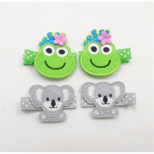 10pairs/lot Embroidery Cartoon Frog Princess Hair Clip with Pink Flower Cute Dot Koala Bear Hairpin Coala Barrette Animal Pinch