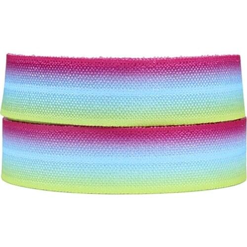Factory wholesale price 50 yards/roll 5/8" rainbow gradient ombre foe fold over elastic for hair accessories