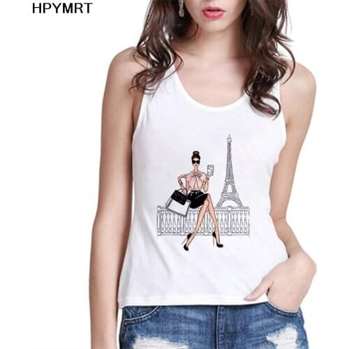 Paris Eiffel Tower Beauty Print Harajuku Camisole Vest Tank Tops Women Tshirt Streetwear Casual Sleeveless Plus Size Female Top