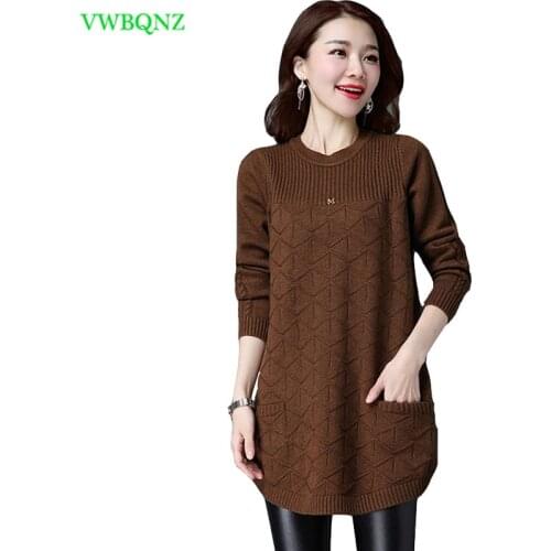 Plus size Womens clothing Long Sweater Female Hedging Round neck Bottoming Sweater Korean Women Long sleeve Knit Sweaters A83