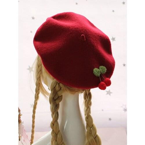 Lolita Hats Sweet Cherry Mori Style Women Wool Hats