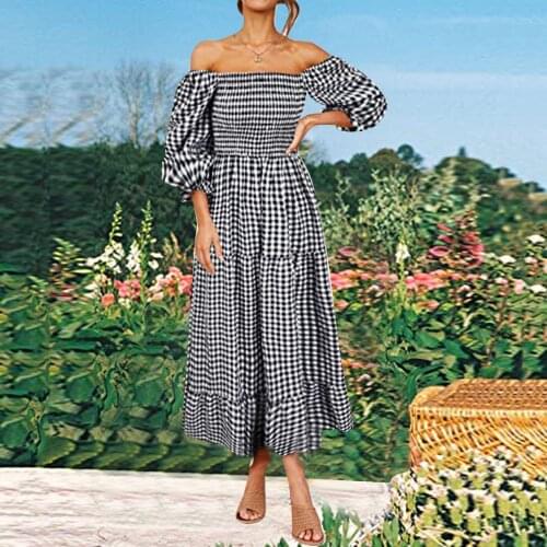 WomenS Off The Shoulder Long Sleeve Maxi Dress Striped Print A-Line Ruffle Drawstring Summer Party Casual Woman Long Dresses