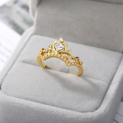 Zircon Crown Ring For Women Adjustable Stainless Steel Aesthetic Multicolor Rings Bridal Wedding Jewelry Gift To Girlfriend 2021