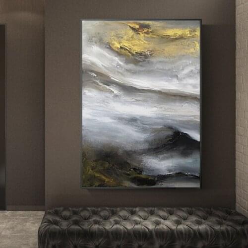 Hand made Nordic Golden abstract painting Wall Art Canvas Painting Black white oil painting Wall Picture for Living Room Decor