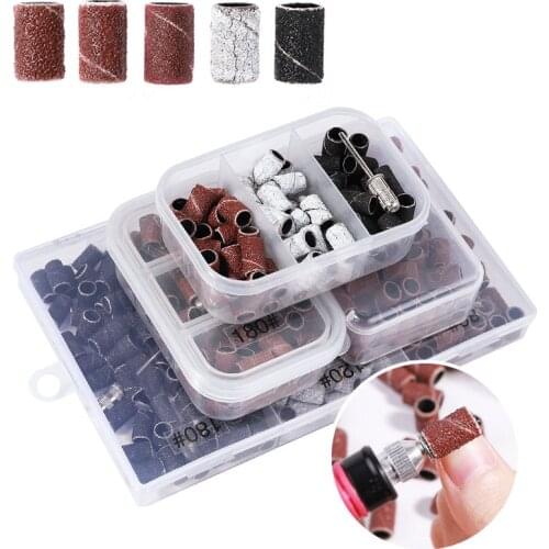 1Box Repalce Sanding Bands #80 #180 #120 Zebra Sand Ring Manicure Pedicure Nail Electric Drill Machine Grinding Remover Cutter