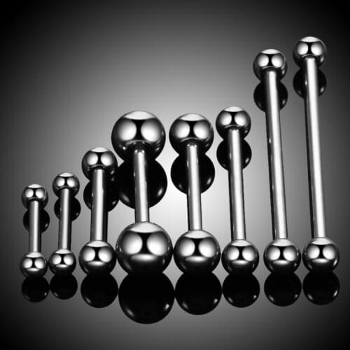 1PC 100% Grade 23 Titanium Silver Color Tongue Barbell Ring Mixed Sizes Nipple Barbell Piercing Earrings Fashion Jewelry 14g&16g