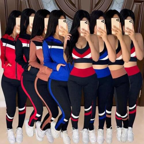 Felyn 2020 New Arrival Famous Brand 3pcs Tracksuits Women Set Hooded Jacket Tank Long Pants Biker Elastic Outfits