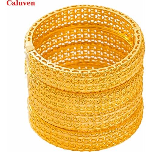 4pcs Indian Gold Bracelets&Bangles Arabic Jewelry Dubai Bangles for Women Copper Ball Cuff Bangles Bridal Jewelry
