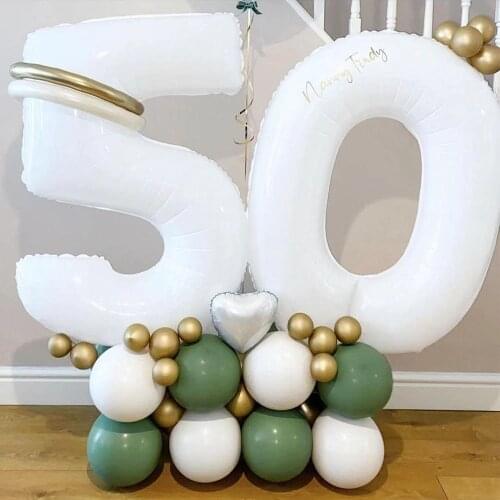 45pcs 40inch Giant Happy Birthday Foil Balloons White Number Balloons 16 18 21 30 Large Figures Globos Baby Shower Decoration