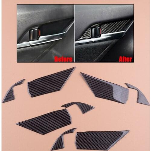 8pcs/Set Carbon Fiber Black Car Interior Door Handle Bowl Cover Trim Fit for Toyota Camry 2018 2019 2020 Decoration