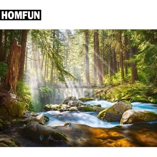 HOMFUN Full Square/Round Drill 5D DIY Diamond Painting "Forest river" 3D Embroidery Cross Stitch 5D Home Decor A00096