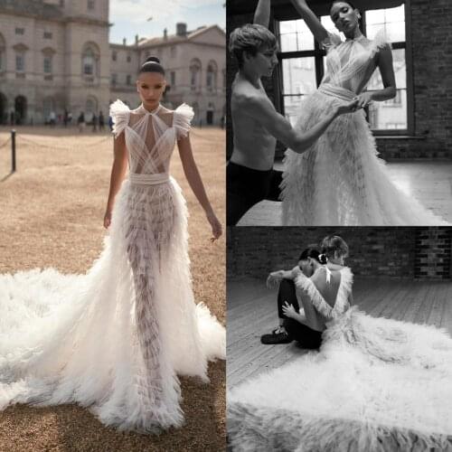 Bohemian Wedding Dresses Halter Tiered Skirts Ruffle Illusion Sexy Backless Bridal Gowns Sweep Train Beach Wedding Dress
