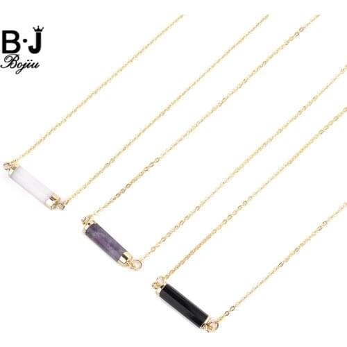 BOJIU Hexagonal Column Natural Stone Pendant Necklaces Jewelry Women Adjustable Gold-color Chain Collar Chokers Necklaces NKS224