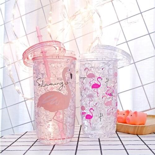 Water bottle flamingo ice cool cup modern minimalist creative class office summer screw cap fashion plastic drinking cup