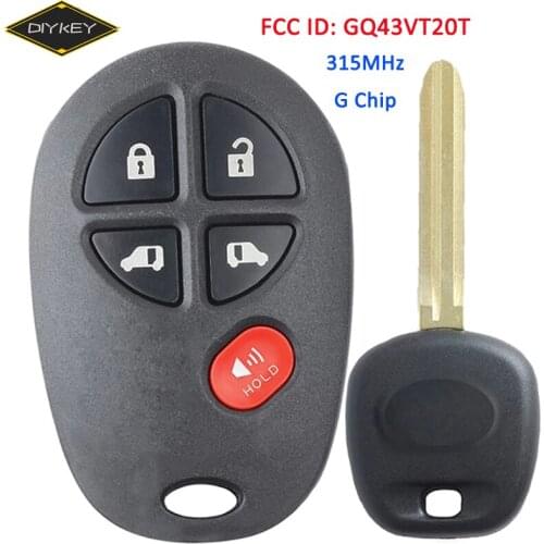 DIYKEY FCC: GQ43VT20T for Toyota Sienna 2011 2012 2013 2014 2015 Replacement 4+1 5 Button 315MHz Remote Car Key Fob with G Chip