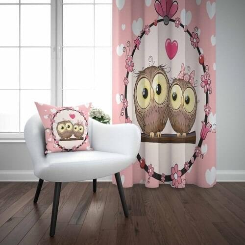 Else Pink Heart The Owl Kids Room Modern 3D Pattern Backdrop curtain