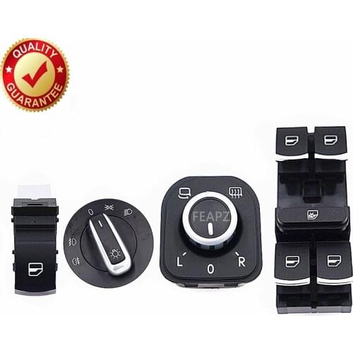 FCWset chrome headlight windows mirror switch button 5k3959857 5nd941431a 5nd959565a 5nd959855 for vw eos golf 5 6 gti passat b6