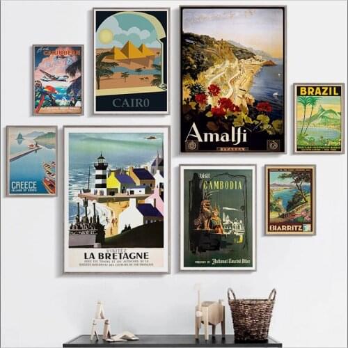 Canvas Painting Cairo Creece Biarritz Brazil Amalfi Caribbean La Brittany Autriche Autriche Tourist City Poster Wall Art Picture