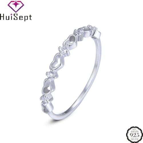 HuiSept Rings 925 Sterling Silver Jewelry Heart Shaped Charm Zircon Gemstones Finger Ring Accessories for Women Wedding Party