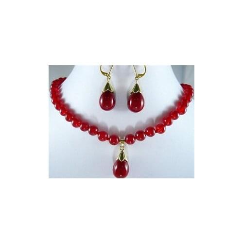 8mm Red jewerly Necklace Earring AALD1030 set