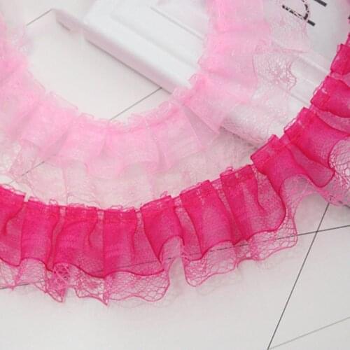 85Yards Two Layers Mesh Ruffles Lace Trims Red Pink Fabric Pleated Dress Craft Supplies Sewing Accessories 4cm Width