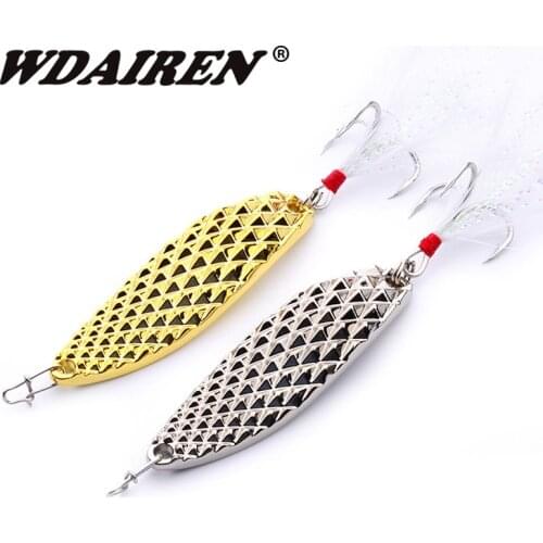 Metal Spinner Spoon Bait Fishing Lure iscas Artificial Hard Baits Silver Gold Bass Pike Pesca Feather treble hook Fishing Tackle