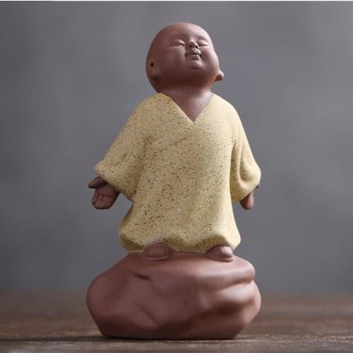 Mini Buddha Statue Chinese Little Monk Sculpture Ceramics Tea Ceremony accessories Gift Home Decoration Monk Purple Sand Statue
