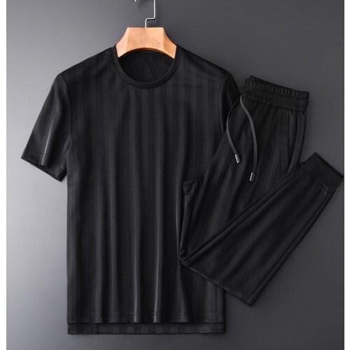 21C Summer Men Sets (t-shirt+pants) Luxury Vertical Stripe Short Sleeve Man Sets Plus Size 4xl Summer Casual Sport Mens Sets