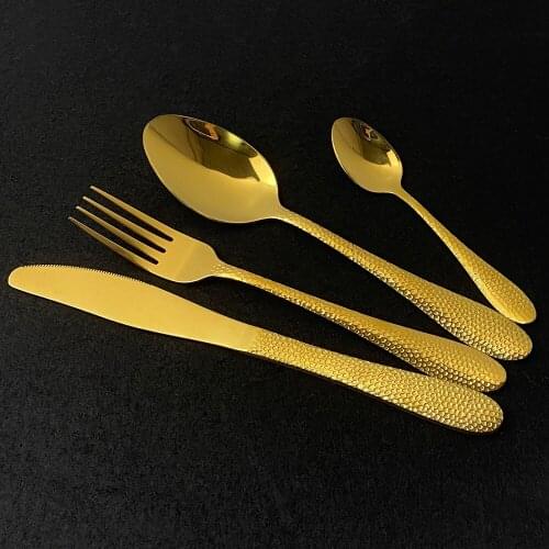 16Pcs Gold Dinnerware Cutlery Set 18/10 Stainless Steel Tableware Set Knife Fork Spoon Luxury Flatware Set Dishwasher Safe