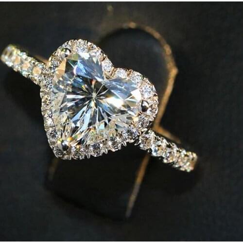 Real 925 Silver Ring for Women Luxury Jewelry Romantic Heart 2 Carat CZ sona Diamond Engagement Wedding Ring gift size 5-10