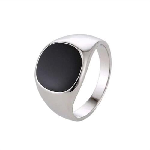 New Fashion Size 5-16 Zinc Alloy Black Onyx Enamel Signet Smooth Ring Wedding Engagement Men Party Ring