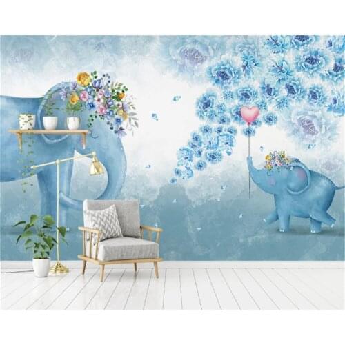 Beibehang Custom size wallpaper Nordic hand-painted elephant flower childrens room background Papel de Pared 3D wallpaper