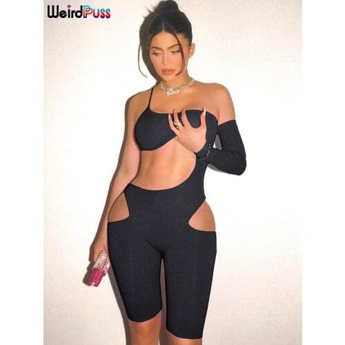 OrangeA one-shoulder hollow out sexy skinny romper women clothes playsuit beach style summer vacation elastic hight streetwear