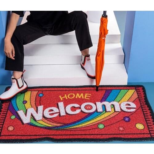 Rainbow Welcome Home Doormat PVC Anti-slip Mat Living Room Mat Entrance Door Mat Carpet Custom Freely Cutting Hallway Mat Carpet