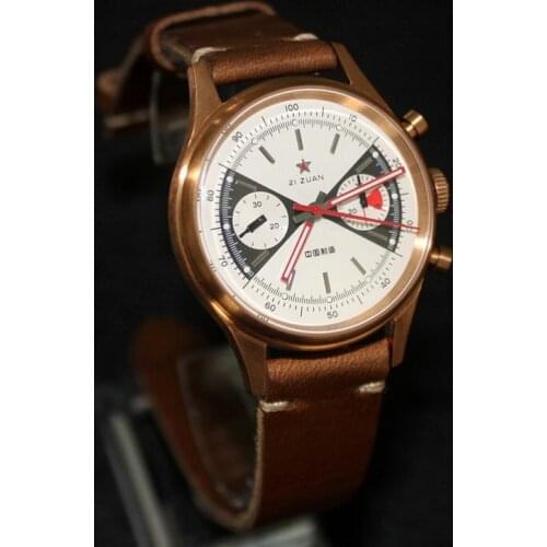 Luxury Watches Pilot Watch 1963 Bronze Case Manual Manipulator Chronographe Flieger Watch for Men Red Star Chronographe