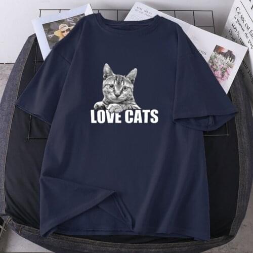 Love Cats Print T-shirts Woman Fashion Short Sleeve Tops Tees Summer O-neck Female Oversize Casual High Quality 2021 Camisetas