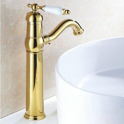 Bathroom Basin Faucets Golden Finish Swivel Mixer Taps Single Hole Deck Mounted Sink Faucet Torneira Banheiro G1082