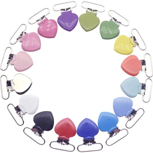 Sutoyuen 500pcs 1'' 25mm Colors Enamel Heart Shape Metal Baby Pacifier Clips Holders / Suspender Dummy Chain Clips Lead Free