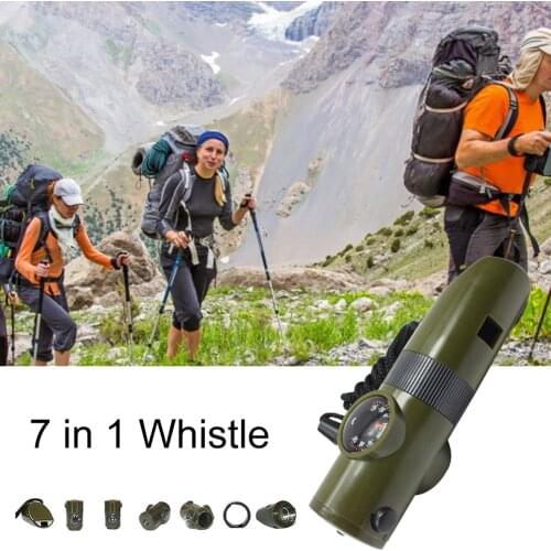 7 In 1 Outdoor Whistle ABS Anti-fall Lifesaving Whistle Military-regulated High-decibel Survival Whistle Camping LED/Compass