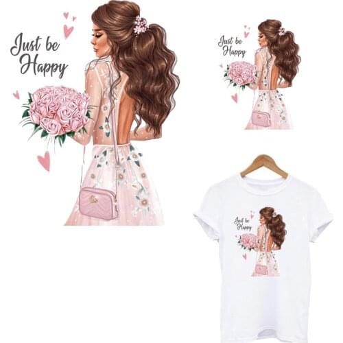 Beautiful Girl Thermo Transfers Sticker On Clothes Rose Russian Girl Iron On Patches For Clothing DIY Washable Flower Patch