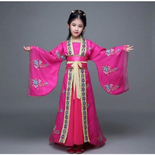 Girls Chinese Traditional Costume for Folk Dance Dress Kids Tang Princess Dress National Ancient Hanfu Clothing for Stage 89