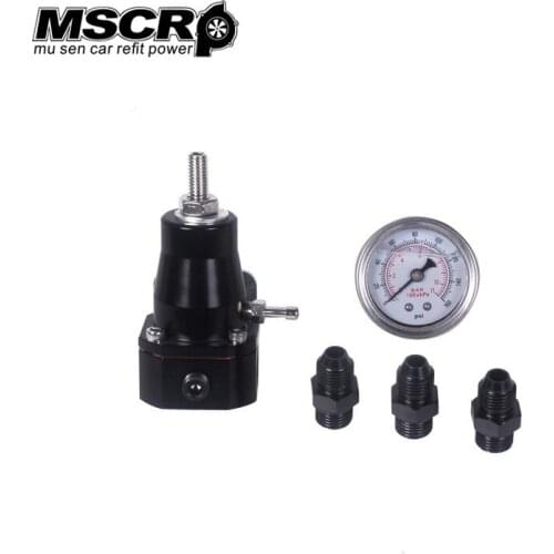 UNIVERSAL FUEL PRESSURE REGULATOR + GAUGE + AN6 FITTING 30-70 PSI black