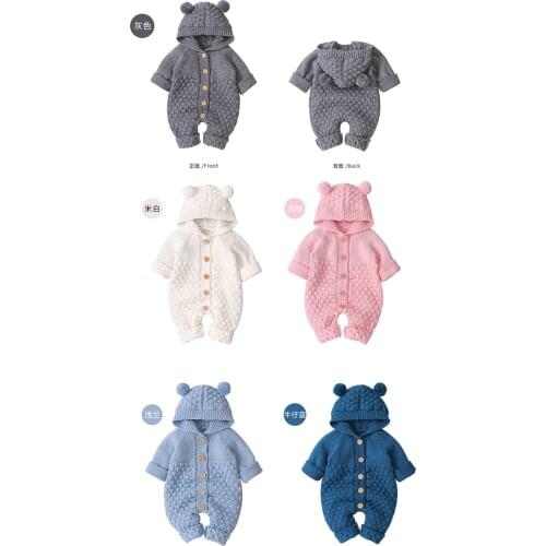 Baby Girls Bear Ear Knit Romper Boys Hooded Newborn Sweater Kids Jumpsuit Babys Outfit Autumn Winter